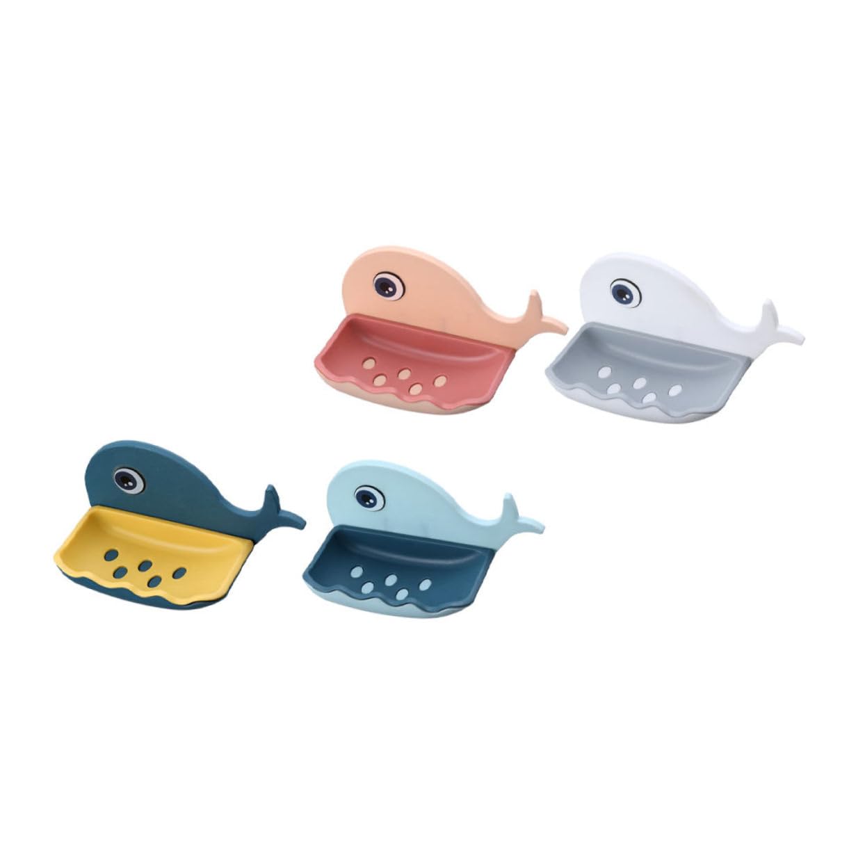 MUCKLILY 4pcs Whale Soap Racks Wall-Mounted Bathroom Soap Holders Creative Cartoon Design Safe Materials for