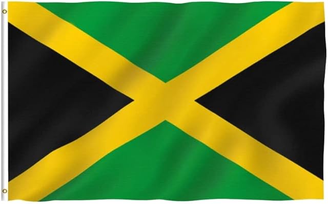 JKG® 5FT X 3FT LARGE JAMAICAN FLAG - Jamaica National Flag | Perfect For Football, Supporting Jamaican Sports Teams | Jamaican Party Bunting Flags Decorations Accessories [With Metal Eyelets]
