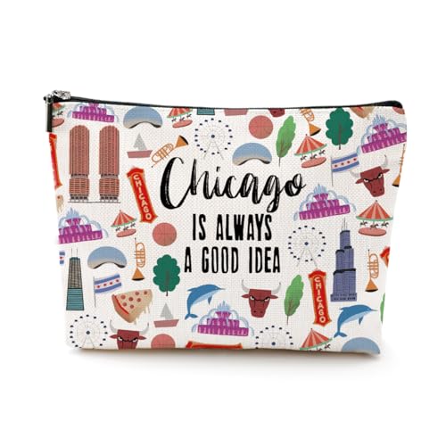 NGZS Nova York, Chicago, Nashville, Itália, Paris, Los Angeles, Las Vegas, Bolsa de Cosméticos, Lembrança, Maquiagem, para Mulheres, Chicago é sempre uma boa ideia, 9.7x7 inch