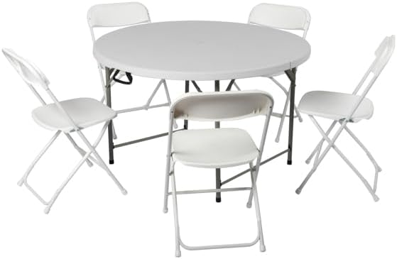 Generic 48inch Round Foldable Portable Banquet Table for Indoor/Outdoor Events, Party round table，White, SY-LHJ5-94515737