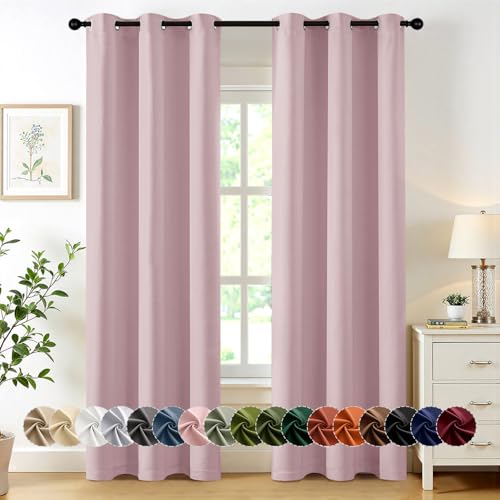 Image of MIULEE Blackout Curtains for Bedroom Living Room 2 Panels, Thermal Insulated Room Darkening Drapes Grommet Noise Reducing Light Blocking Window Treatments 72 Inches Long 40x72 Inch Blush Pink