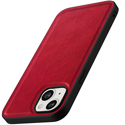 Kqimi Hülle für iPhone 14 Plus, Premium Leder Handyhülle Stilvolle Weicher Griff Stoßfeste Anti-Kratzschutz Schutzhüllen für iPhone 14 Plus 5G (6.7") 2022 Telefonkasten (Rot) Cover