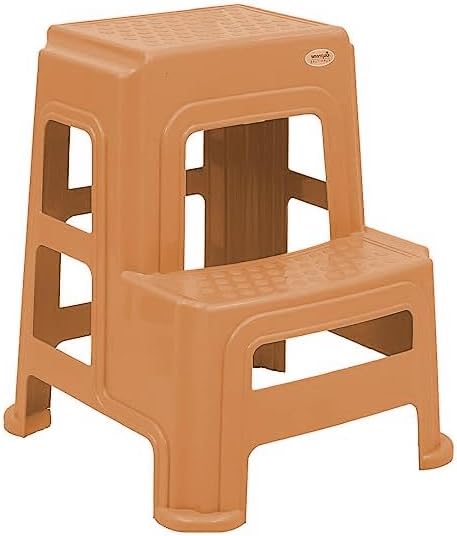 SKYGLAMOUR Supreme Plastic Multi-Purpose Stepper Stool for Kitchen and Office Use with Weight Bearing Capacity of 150 Kg | 2 Step Stool for Home |Color: Amber Gold; Set of 1