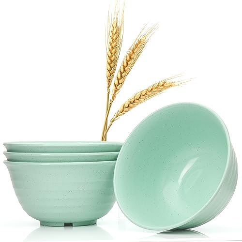 Wheat Straw Bowls Large, Wheat Fiber Set of 4 Lightweight Unbreakable Plates, Reusable, Microwave & Dishwasher Safe - Wheat Straw Dinnerware, Large Wheat Cereal Bowl, Camping Bowls