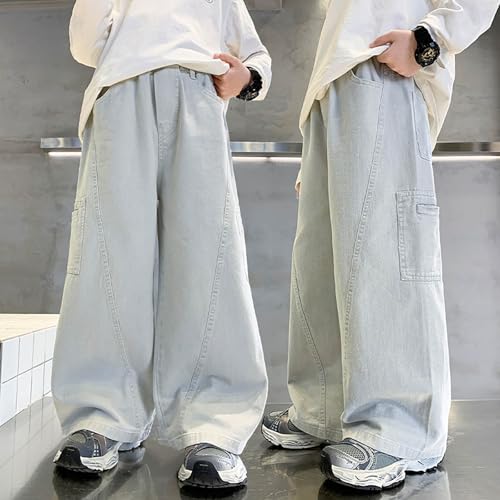 Boys Wide Leg Jeans Baggy Casual Denim Cargo Pants Loose Fit Lightweight Comfortable Trousers with Pockets3