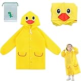 Ensemble de pluie pratique 2 pièces : cet ensemble comprend 1 veste de pluie imperméable au joli motif de canard (jaune) et 1 sac de rangement élégant dinosaure pour enfants.