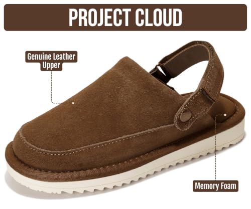 Image of Project Cloud Kids Genuine Leather Clogs with Back Strap (Little Goldstar) | Memory Foam Insole Lightweight Easy On Sandals for Boys & Girls Adjustable Fit Non Slip Outsole Comfortable Casual Everyday