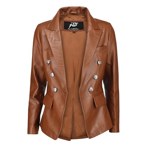 Jild Double Breasted Fancy Buttons Lambskin Leather Blazer Women - Kim Kardashian Long Sleeve Coat Style Leather Jacket Women3