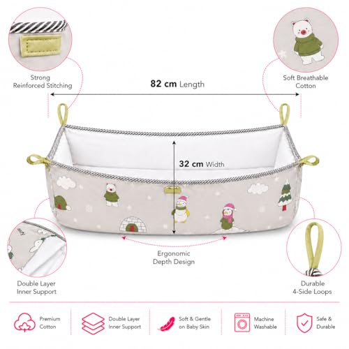Image of Traditional Baby Khoyu /Cotton Cradle Cloth for Ghodiyu /Jhula /Palna with Astar Double Layer Support | Cloth for Cradle Stand Use Snow Print (Grey)