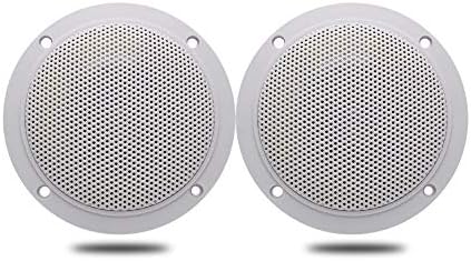 Herdio 4 Inches Waterproof Marine Ceiling Speakers with 160 Watts Power, Handling for Kitchen Bathroom Boat Car RV Camper Motorcycle Cloth Surround and Low Profile Design - 1 Pair (White)