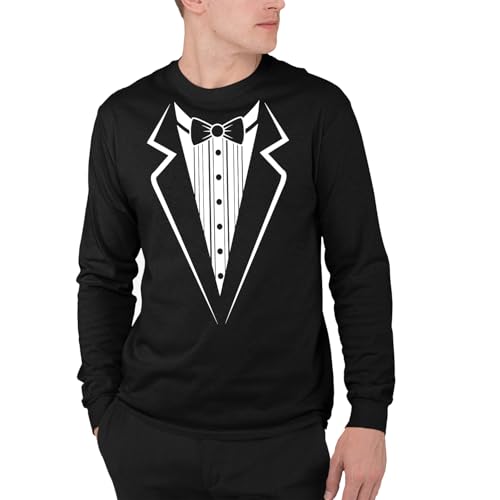 Veracco® Tuxedo Long Sleeve Shirts for Men Women – Funny Tuxedos Mens Graphic Tees Black Suit Funny Cotton Unisex Costume, Black, 3XL