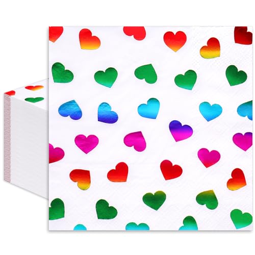 JarThenaAMCS Gay Pride Cocktail Napkin 100 Pcs Rainbow Heart