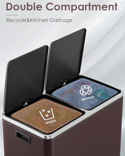 Image of Arlopu Dual Trash Can, 2 x 8 Gallon (2 x 30 L) Trash and Recycle Bin Combo