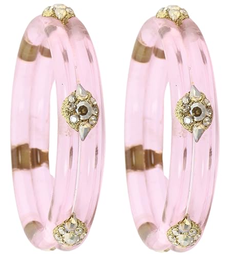 Image of NMII Diamond Glass Bangles Crystal Kada Set For Women & Girls Adorned with Golden Zircon Stones | Trending Girls Bangles Bracelet | Transparent Chudi Kangan For Wedding, Party, Daily, Ethnic- Set of 2