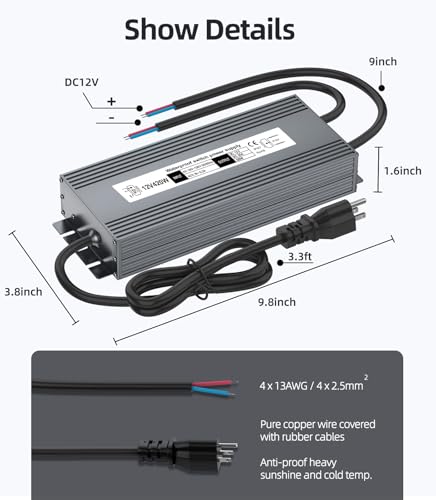 Image of 12V 420W Low Voltage Transformer, IP67 Waterproof Outdoor LED Power Supply Driver, AC 100-130V to DC 12V Converter Power Adapter for Indoor Outdoor LED Light, Computer, Landscape Lighting Project