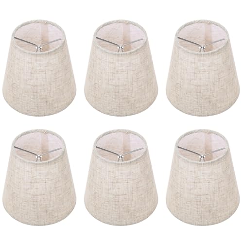 6Pcs Handmade Chandelier Shades,Natural Linen Clip On Chandelier Lamp Shades,Small Lamp Shades,3.5x5x5.5in(Top Height Bottom),Clip On for Table Lamp Wall Replacement