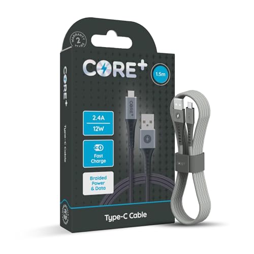 CORE + | 1.5M USB C to USB A Smartphone Charger Cable 12W | Fast Charging | Compatible with Compatible with iPhone 15 Pro/Max, Macbook, Samsung, Google Devices | Includes Cable Tidy (1 x 1.5M)