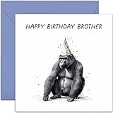 Old English Co. Funny Birthday Card for Brother - Party Gorilla Birthday Greeting Card for Him Men - Humorous Birthday Card for Brother from Sister or Sibling | Blank Inside with Envelope…