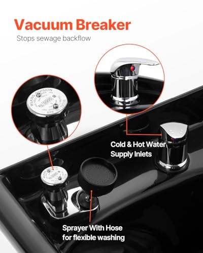 VEVOR Mobiles Waschbecken Friseur ABS-Kunststoff Friseur Waschbecken Abmessung 47 x 4 6X 25 cm, Schwarze Rückwärtswaschbecken, Verbreitet im Kosmetiksalon oder Bad, zu Hause oder oder im Badezimmer