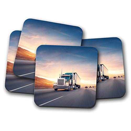 4 set – Awesome Truck Road sottobicchiere – Trucks trucker autocarro Bullnose Gift # 8550