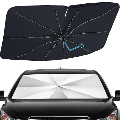 Windshield Sun Shade Umbrella - Foldable Car Window Shades Reflective Car Sun Shade Windshield Front Sun Shade for Cars Windshield for Hatchback Truck SUV MPV (57x31.5) Sliver