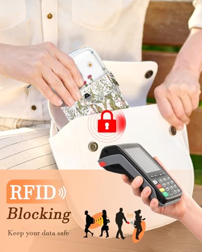 Credit Card Holder Wallet for Women Ladies Cute Small Teen Girls Female Rfid Cardholder Wallets Organizer Purse Girly AestheticUnique Zipper, Plant Flower4