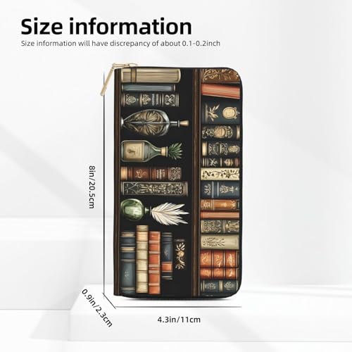 Wallet Women - Vintage Bookshelf 1 Print Leather Wallet Large Capacity Bifold Long Ladies Wallets With Zipper2