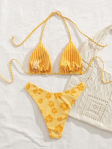 Women's All Over Printed Bathing Suit Halter High Waist Summer Swimsuit Bikinis Set2