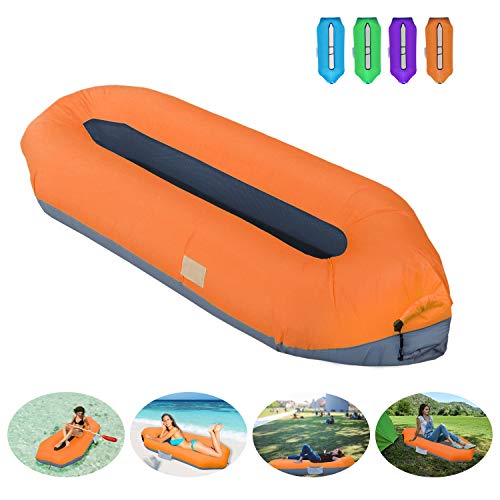 EKKONG Sofa Hinchable con Bolso Portatil, Tumbona Hinchable, Impermeable Sofá Inflable, Hamaca Hinchable para Piscina, Playa, Viajes, Camping, Senderismo, Picnics, Patio Trasero, Deriva (Naranja)