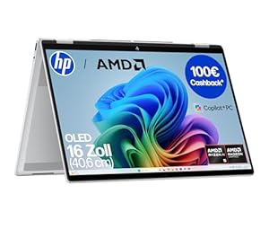 HP OmniBook X Flip 2in1 Next Gen AI Laptop | AMD Ryzen AI 5 340 (6C) | dedizierte NPU für KI | 50 NPU Tops | Copilot+ PC | 16" WUXGA 1920x1200 Touchscreen | 16GB | 512GB SSD | Win11 | QWERTZ | Silber
