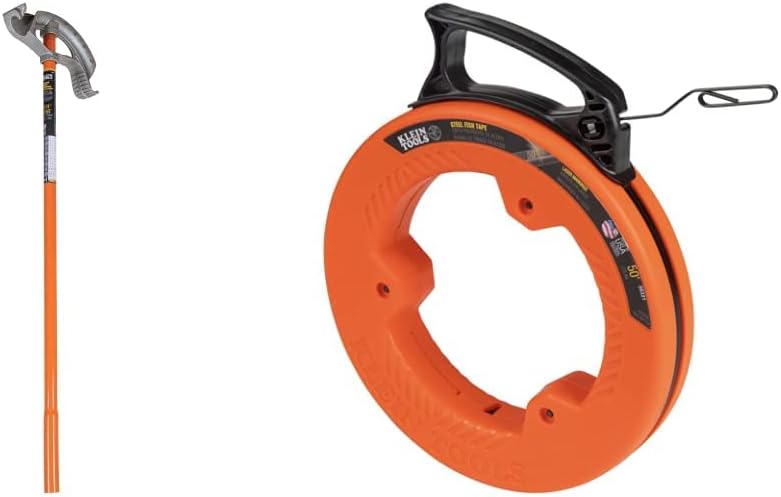 Klein Tools 51607 Aluminum Conduit Bender Full Assembly, 3/4-Inch EMT, 1/2-Inch Rigid & 56331 Fish Tape, Steel Wire Puller with Double Loop Tip, Optimized Housing and Handle, 1/8-Inch x 50-Foot