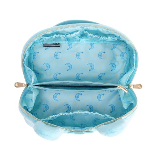 Impressions Vanity Care Bears Bedtime Unfold Travel Makeup Bag Organizer, Opens Flat Zippered Cosmetic Bag with Cozy Teddy Fur, Artwork Lined Interior, 3 Inner Pockets, Top Handle in Rainbow (Blue)2