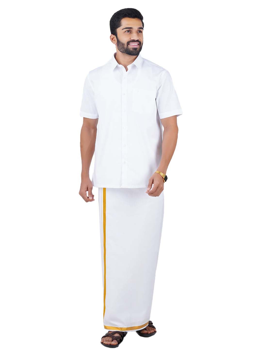 half sleeve shirt and border dhoti for men-image-27