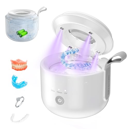 Limpiador Ultrasonidos Dental, JeaTone 48kHz Ultrasonidos Limpieza con Lámpara UV y 3 Modos, 200ML Portátil Ultrasonic Retainer Cleaner Dental Pod para Ferula Dental de Retenedores, Alineadores, Joyas
