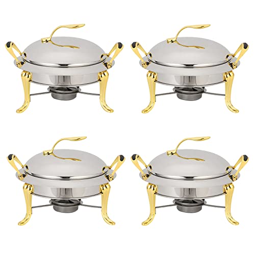 Juego de servidor de buffet, calentador de alimentos redondo de acero inoxidable con sartenes y tapas, ideal para catering y fiestas