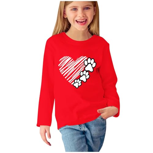 Girl's Long Sleeve T-Shirts Love Dog Claw Graphic Tees Shirts Cotton Fall Tops Casual Round Neck Tshirts
