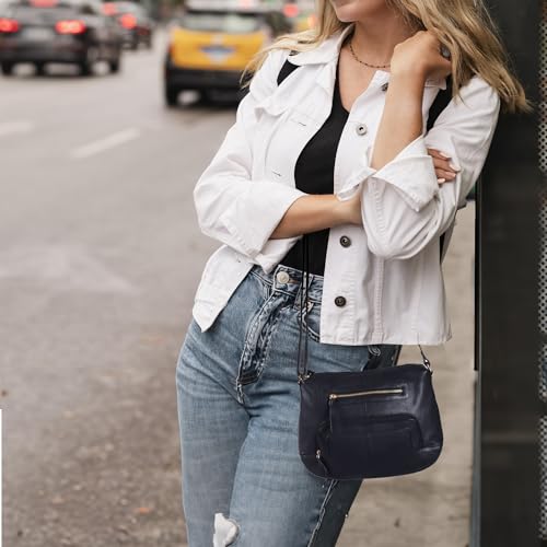 Image of Oak Leathers Women's Crossbody Bag - Genuine Leather Crossover Shoulder Purse With Adjustable Sling Strap - Medium Size
