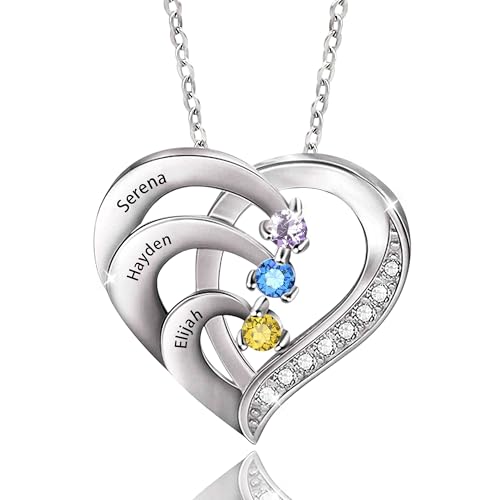 JONZIN Collier Personnalisé Prénom-Collier Gravé 1-4 Nom Pendentif et Pierre de...