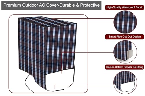 Image of The Furnishing Tree 1.5 Ton Split AC Cover for Indoor and Outdoor Units Checkered Pattern Grey