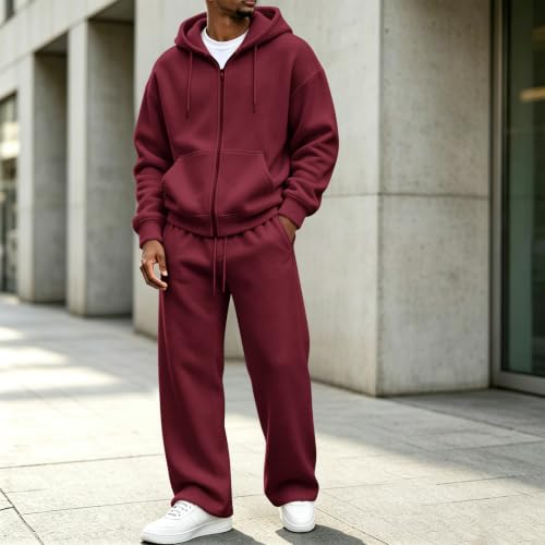 Mens Sweat Suits 2 Piece Set Winter Zip Up Hoodies Wide Leg Sweatpants - image 2
