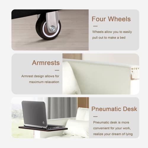 Convertible Sofa Bed, 3-In-1 Multi-Functional Velvet Sleeper Couch Pull-Out Bed, 48'' Loveseat Bed Chaise Lounge With Adjustable Backrest And Pillows, Hidden Side Table For Living Room, Small Space #TOP4