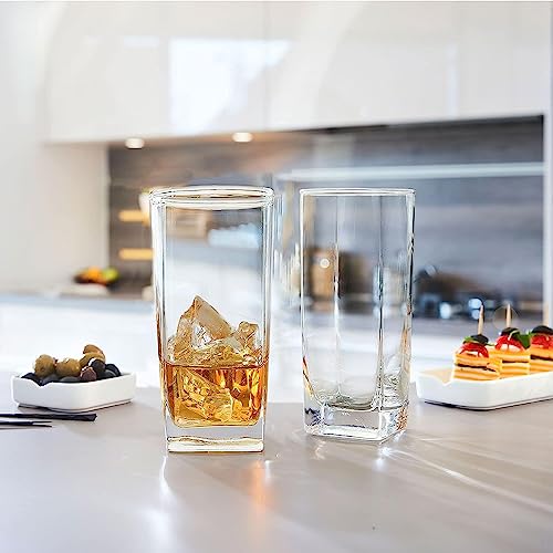 Image of Premium Juice Glasses Drinking Glasses, Highball Lead-Free Glasses, Tumblers for Water, Juice, Beer, Cocktail and Mixed Drinks - Pieces, Transparent (Square Glasses, 2 Count (Pack of 1)) 350 ml