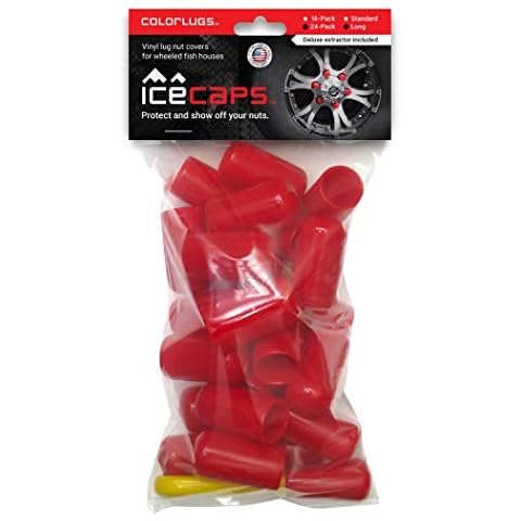 ColorLugs IceCaps Vinyl Lug Nut Covers for Wheeled Fish Houses and Mobile Ice Huts with Deluxe Extractor | Fit 19 mm Wide x 1½ Inch Deep | Made in The USA (Red, 19 mm x 1½ inch, 25 Pack) Cover