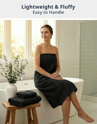 Image of Lane Linen Luxury Bath Towels Set - 6 Piece Set, 100% Cotton Bathroom Towels, Zero Twist, Quick Dry Shower Towels, Absorbent Bath Towel, Super Soft, 2 Bath Towels, 2 Hand Towels, 2 Wash Cloths - Black