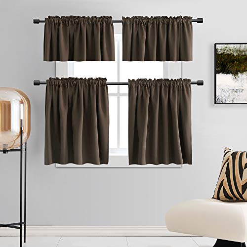 Donren DR-GJM-17-COFFEE-42X12 Blackout Valances For Windows - Coffee Colour Rod Pocket Kitchen Window Treatment Valances  thumb #4