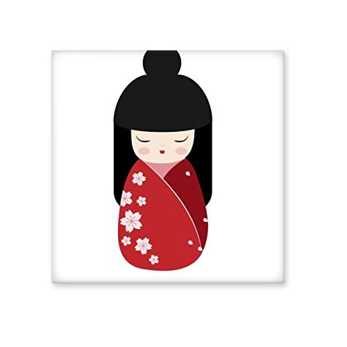 Carreaux de céramique d'art japonais poupée kimono rouge