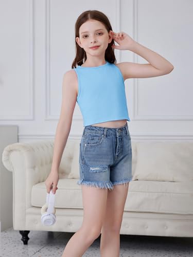 Floerns Girls 4 Piece Sleeveless Camisole Round Neck Solid Crop Tank Top3