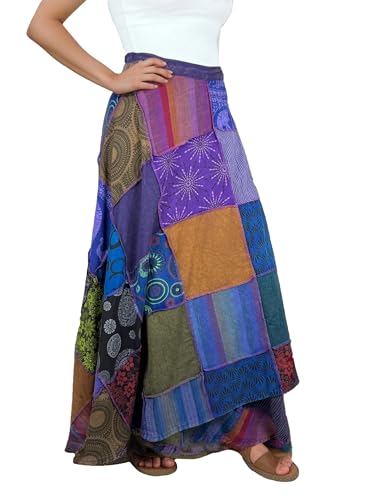 Image of Agan Boho Maxi Wrap Skirt for Women, Tie Dye Cotton Long Flowy Summer Skirt
