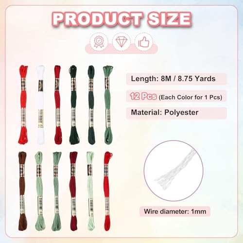 Image of PATIKIL 12 Skeins Embroidery Floss Polyester Embroidery Threads Bracelets String for Cross-Stitch Hand Embroidery, Red /Green
