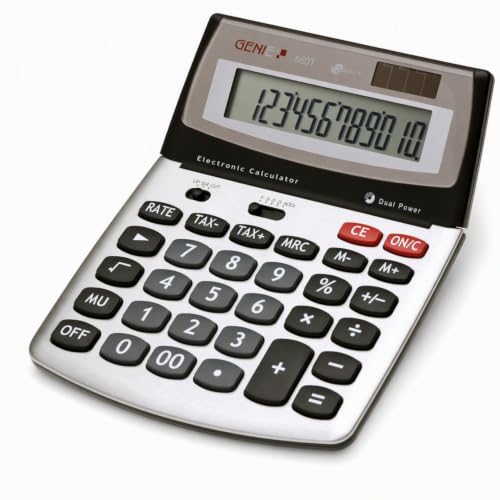 Genie 560 T 12-Stelliger Design-Tischrechner, Dual-Power (Solar und Batterie), Jumbo-Display Taschenrechner, Silber/Grau